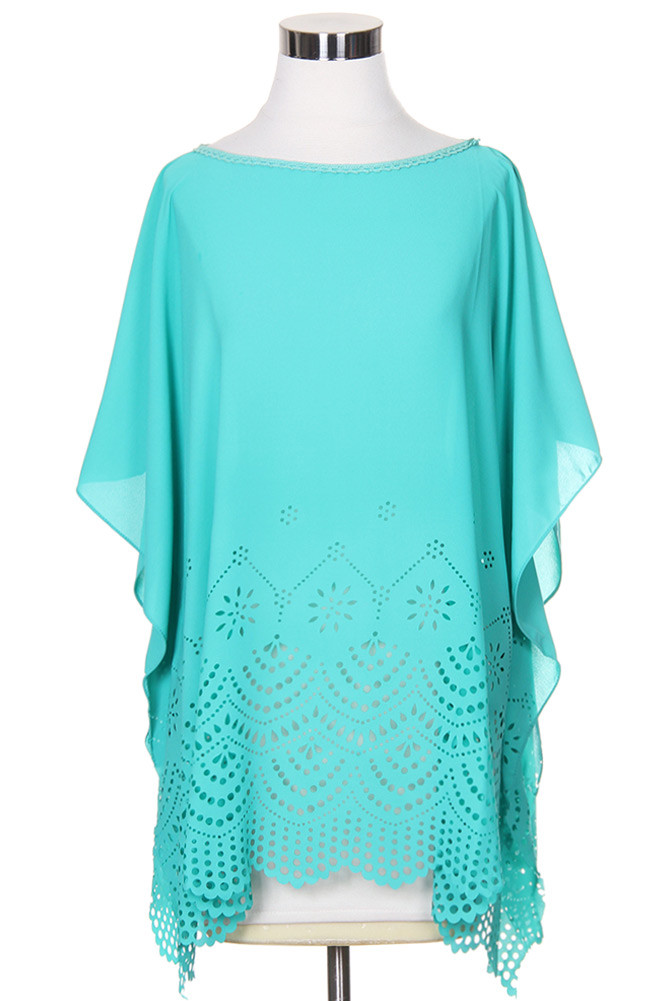 Women's Lace Hem Sheer Poncho Top by BURACQ