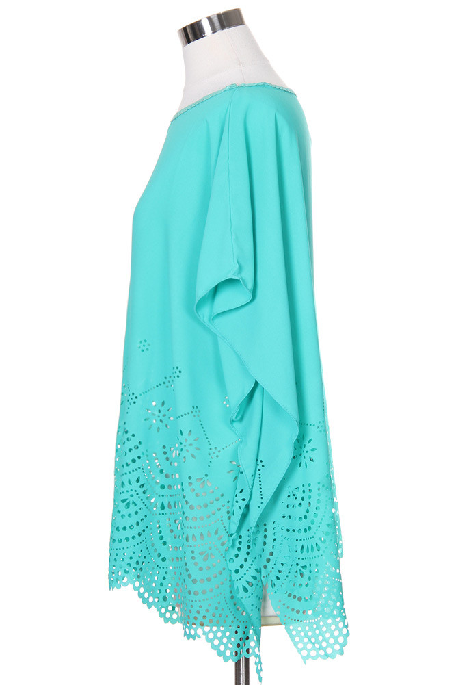 Women's Lace Hem Sheer Poncho Top in Mint