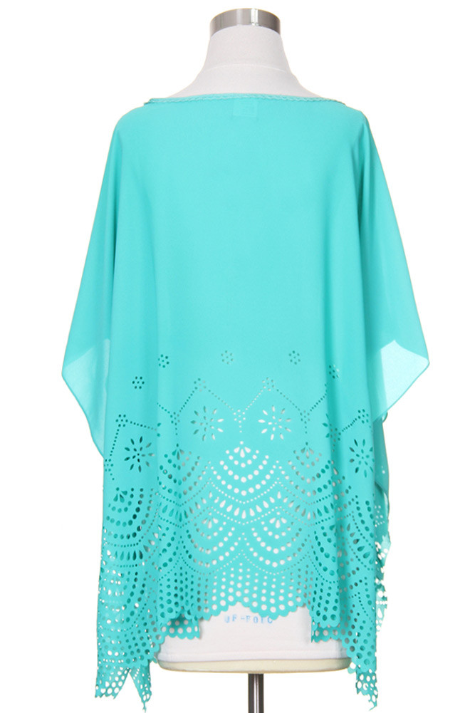 Women's Lace Hem Sheer Poncho Top in Mint