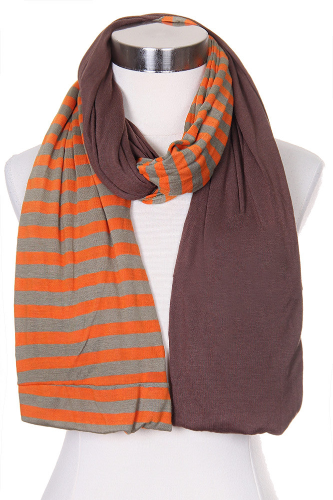 Women's Two-Tone Stripe Infinity Scarf – Style SM300 in Brown