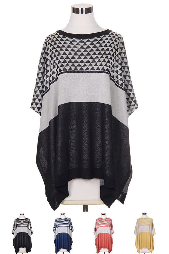 Women's Color Block Pattern Poncho Top by BURACQ