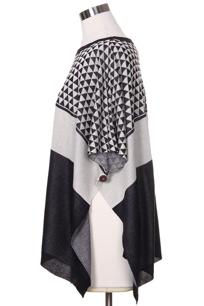 Women's Color Block Pattern Poncho Top in Black