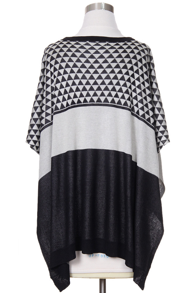 Women's Color Block Pattern Poncho Top in Black