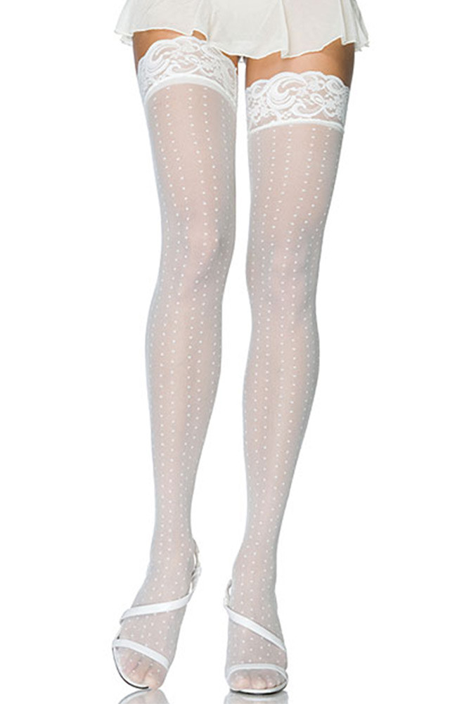 Women's Lace Top Thigh High Stockings – White in White by BURACQ