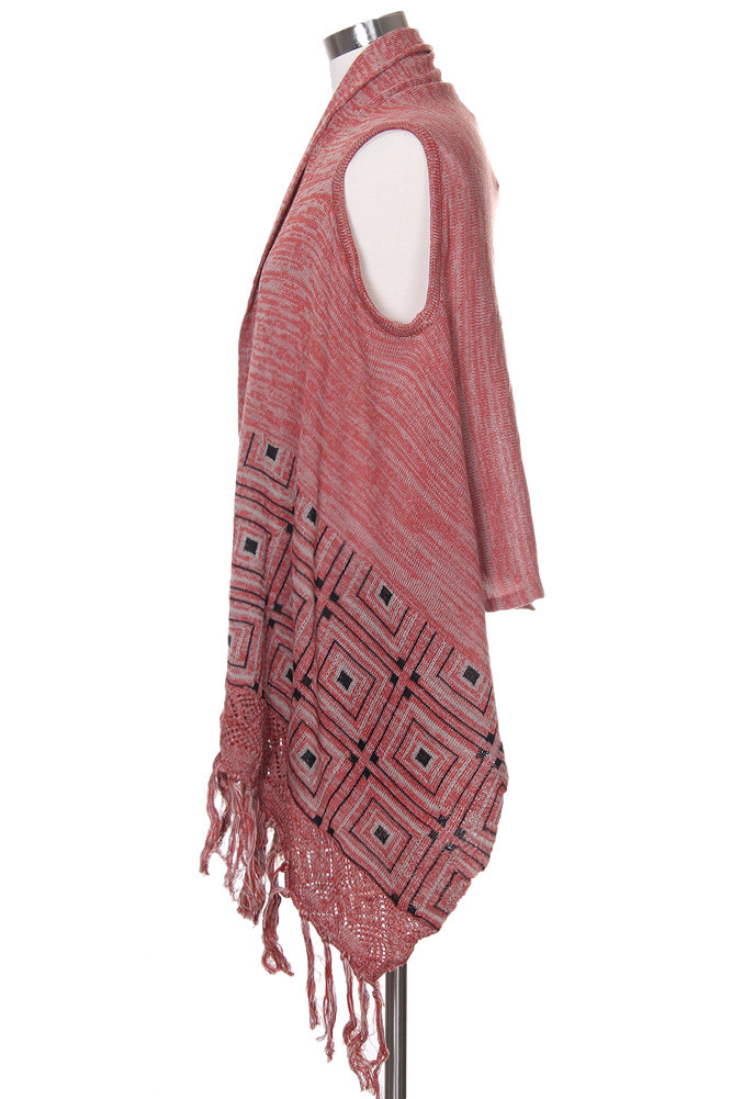 Women's Space Dye Knit Fringe Wrap – Style LOF322 in Coral