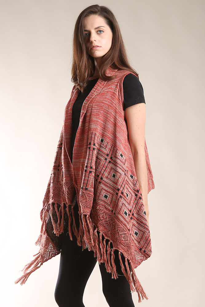 Women's Space Dye Knit Fringe Wrap – Style LOF322 — clothing piece photo 6