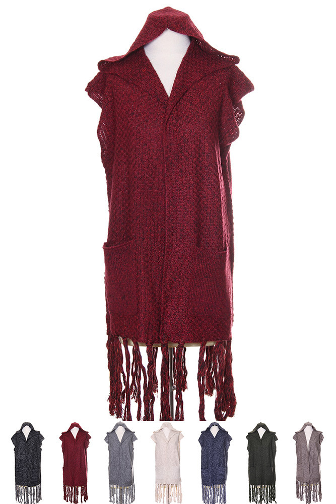 Women's Hooded Fringe Wrap Vest – Style LOF615 by BURACQ