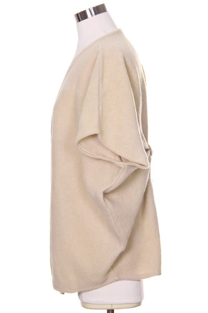 Women's Knit Poncho Wrap with Front Tie in Beige
