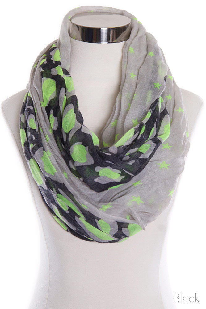 Women's Leaf Print Infinity Scarf – Black — infinity scarf photo 3
