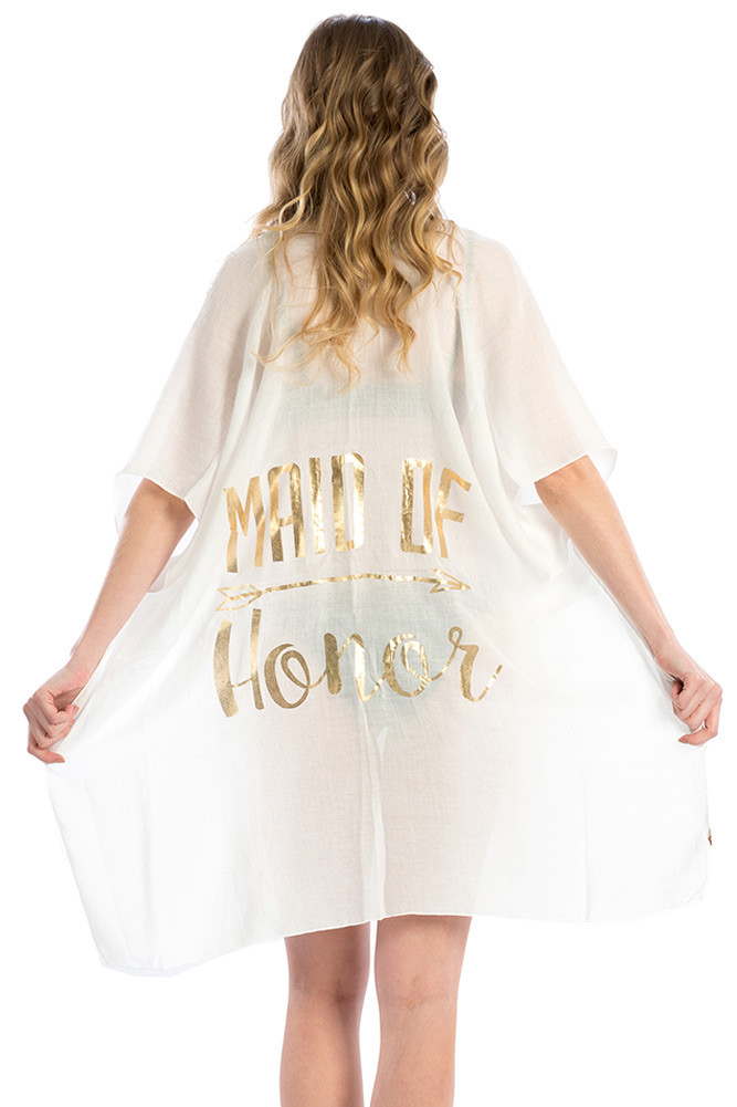 Women's Maid of Honor Sheer Cover-Up Wrap – Style LOF717 in White