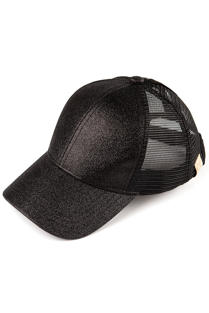 Kids Mesh Ponytail Baseball Cap in Black