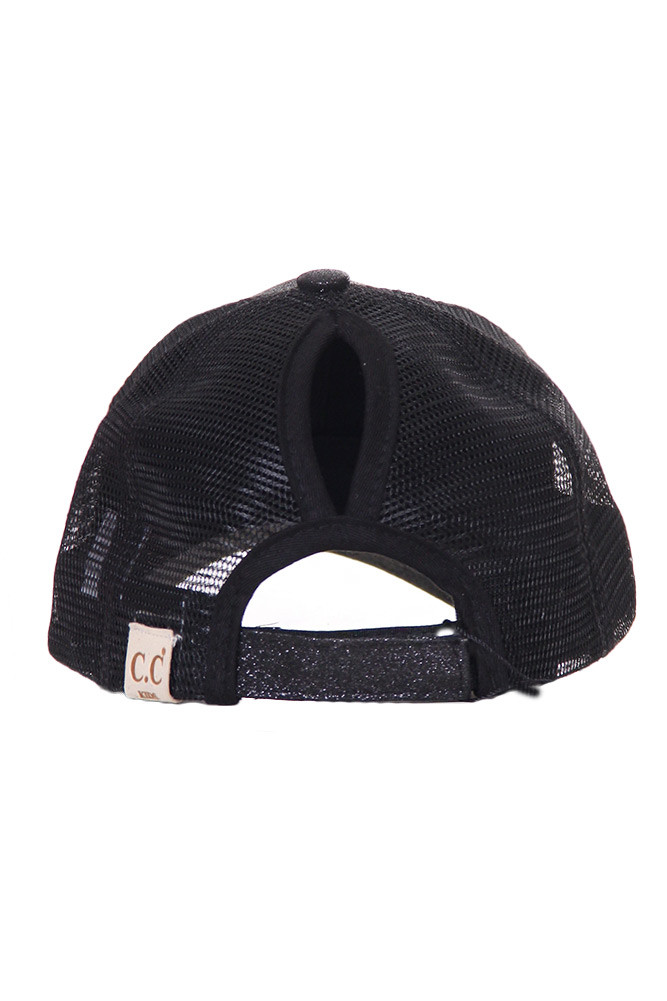 Kids Mesh Ponytail Baseball Cap in Black