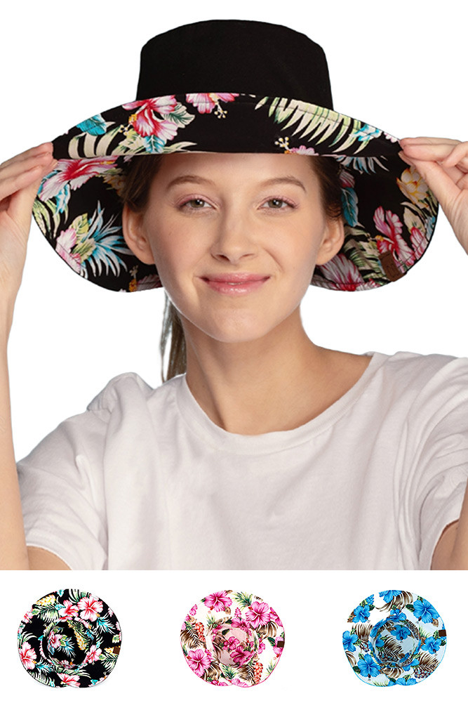 Women's Floral Print Wide Brim Sun Hat by BURACQ
