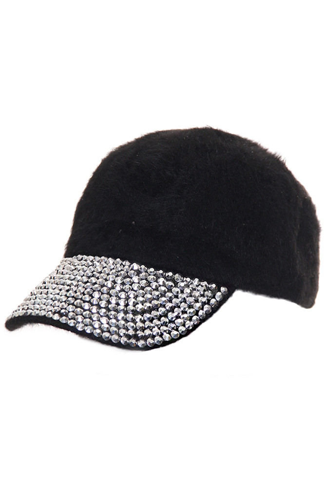 Women's Rhinestone Brim Fuzzy Baseball Cap – Fur in Fur