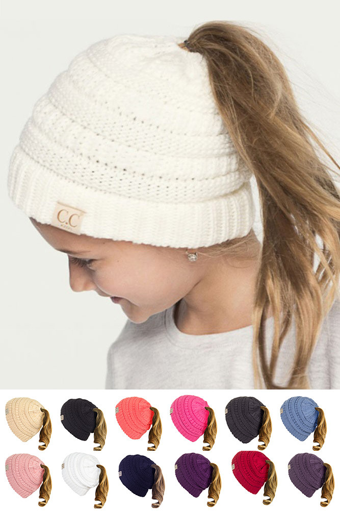 Kids Cable Knit Ponytail Beanie by BURACQ