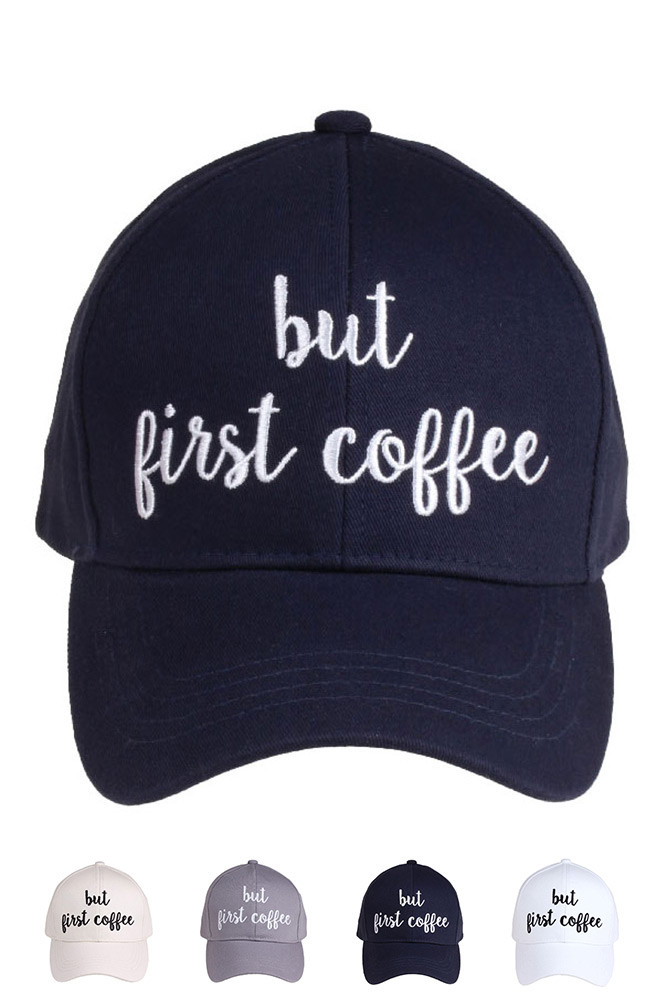Women's But First Coffee Embroidered Baseball Cap – White — baseball cap photo 2