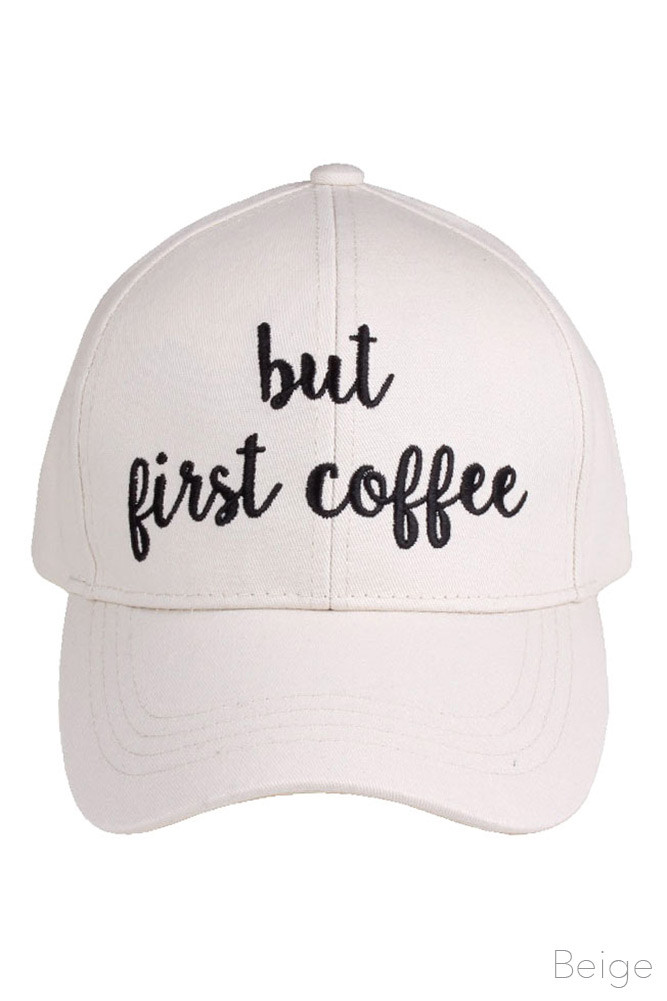 Women's But First Coffee Embroidered Baseball Cap – White — baseball cap photo 3