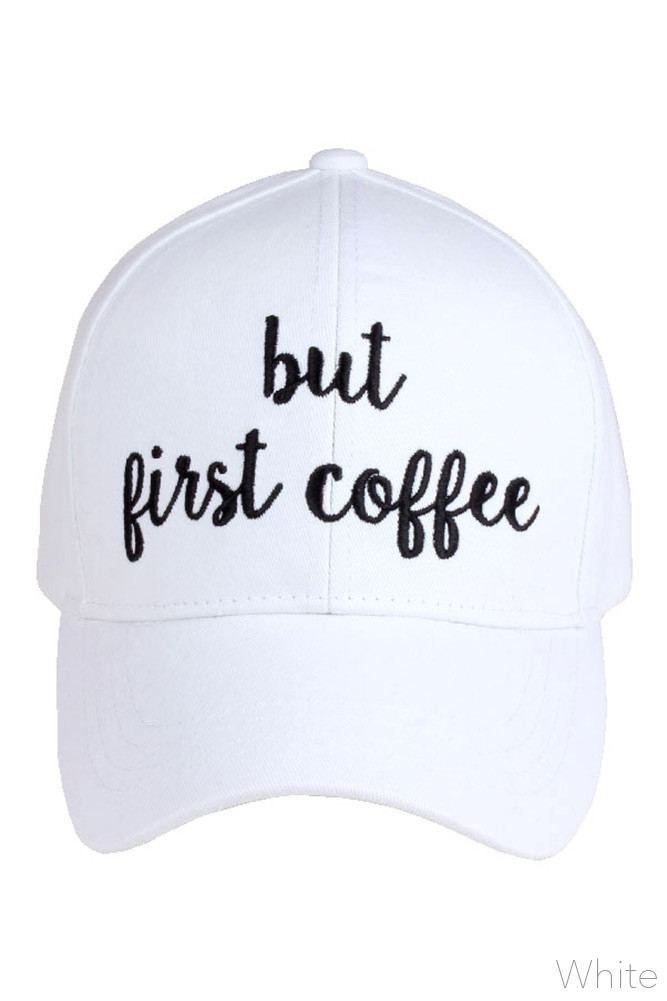 Women's But First Coffee Embroidered Baseball Cap – White — baseball cap photo 4