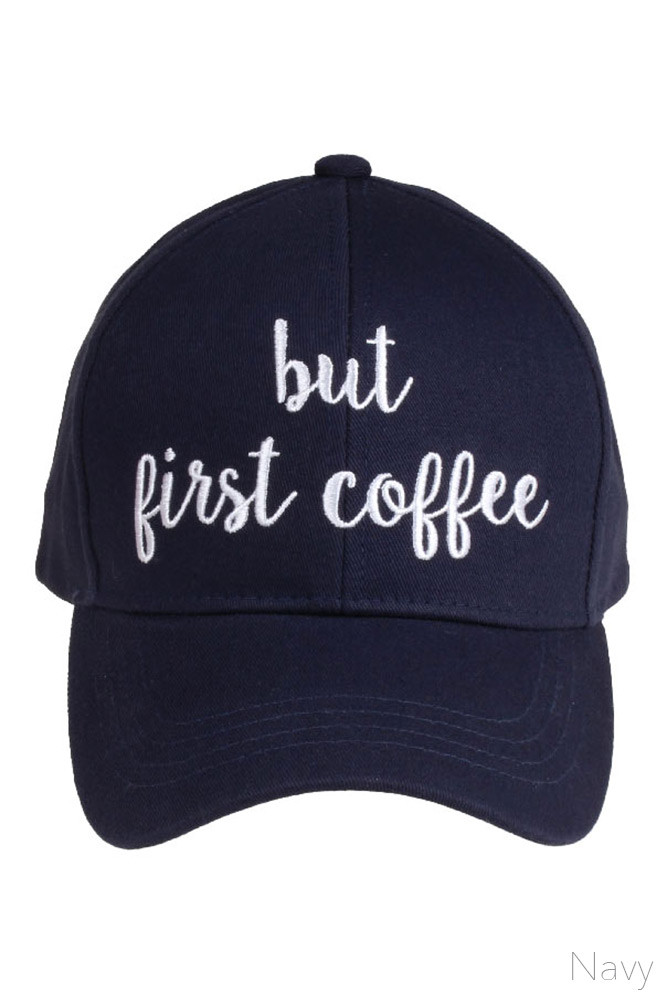 Women's But First Coffee Embroidered Baseball Cap – White — baseball cap photo 5