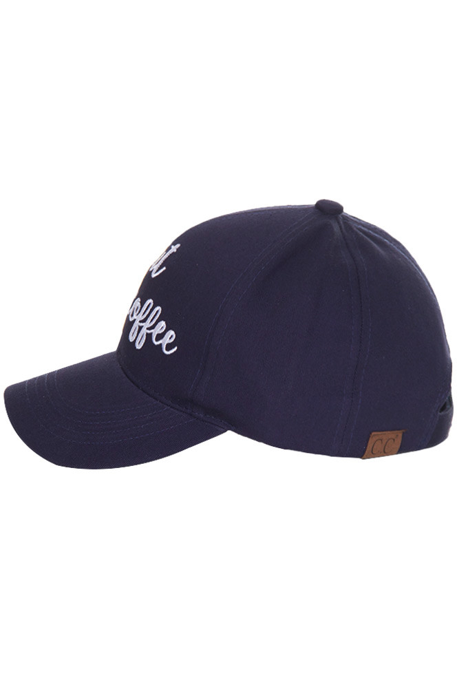 Women's But First Coffee Embroidered Baseball Cap – White — baseball cap photo 7
