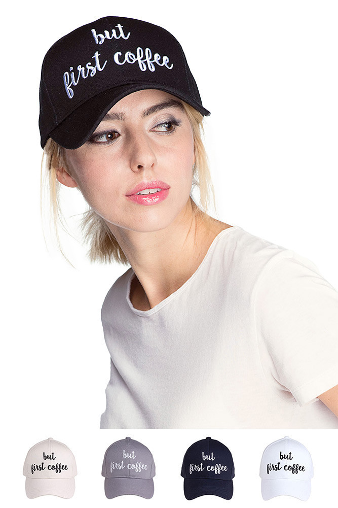 Women's But First Coffee Embroidered Baseball Cap – White in White by BURACQ