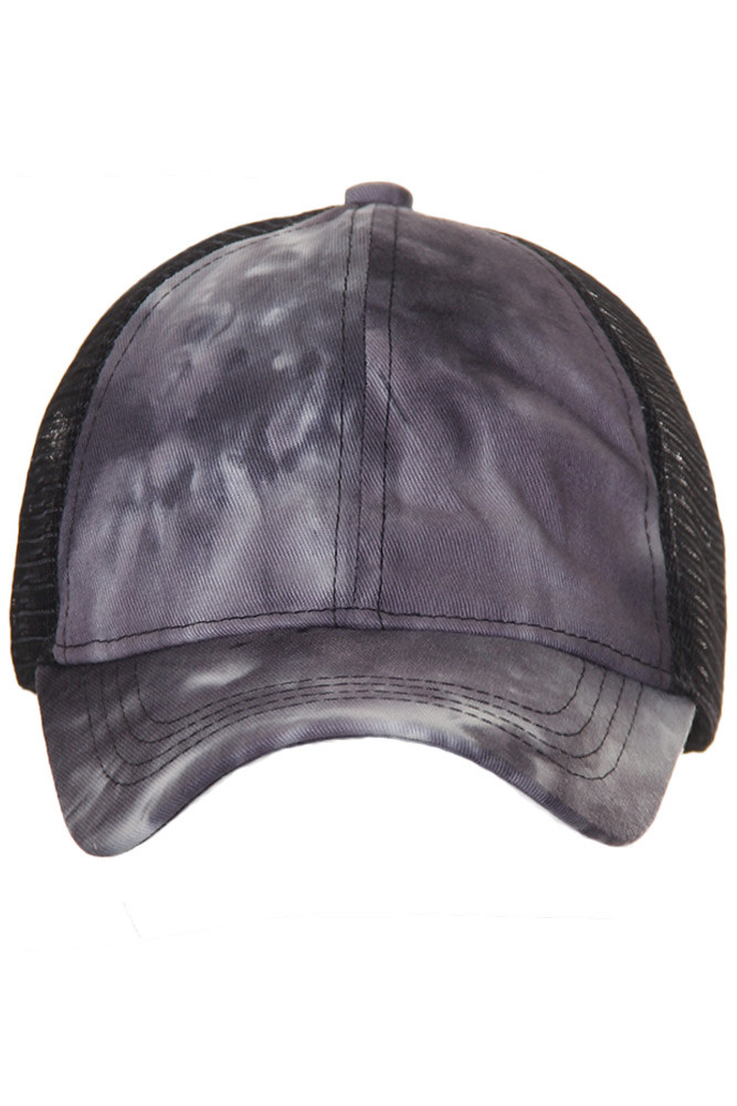 Women's Tie Dye Ponytail Baseball Cap in Black
