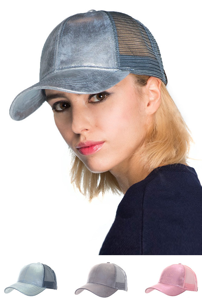 Women's Distressed Denim Mesh Trucker Cap – Pink in Pink by BURACQ