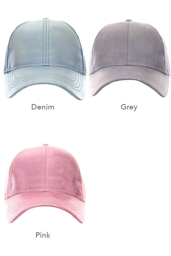 Women's Distressed Denim Mesh Trucker Cap – Pink — trucker hat photo 2