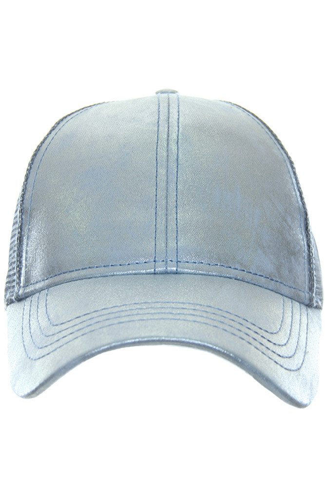 Women's Distressed Denim Mesh Trucker Cap – Pink — trucker hat photo 3