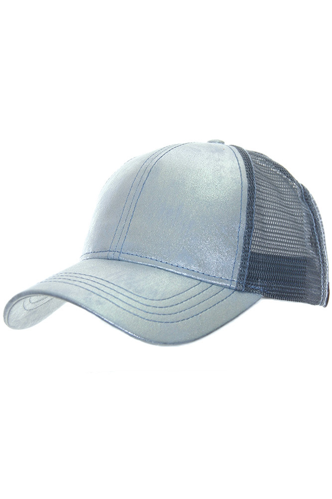 Women's Distressed Denim Mesh Trucker Cap – Pink — trucker hat photo 6