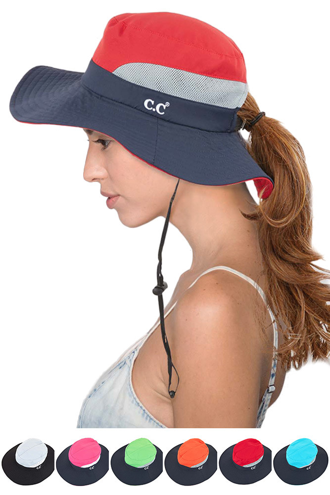 Women's Ponytail Sun Hat with Chin Strap by BURACQ