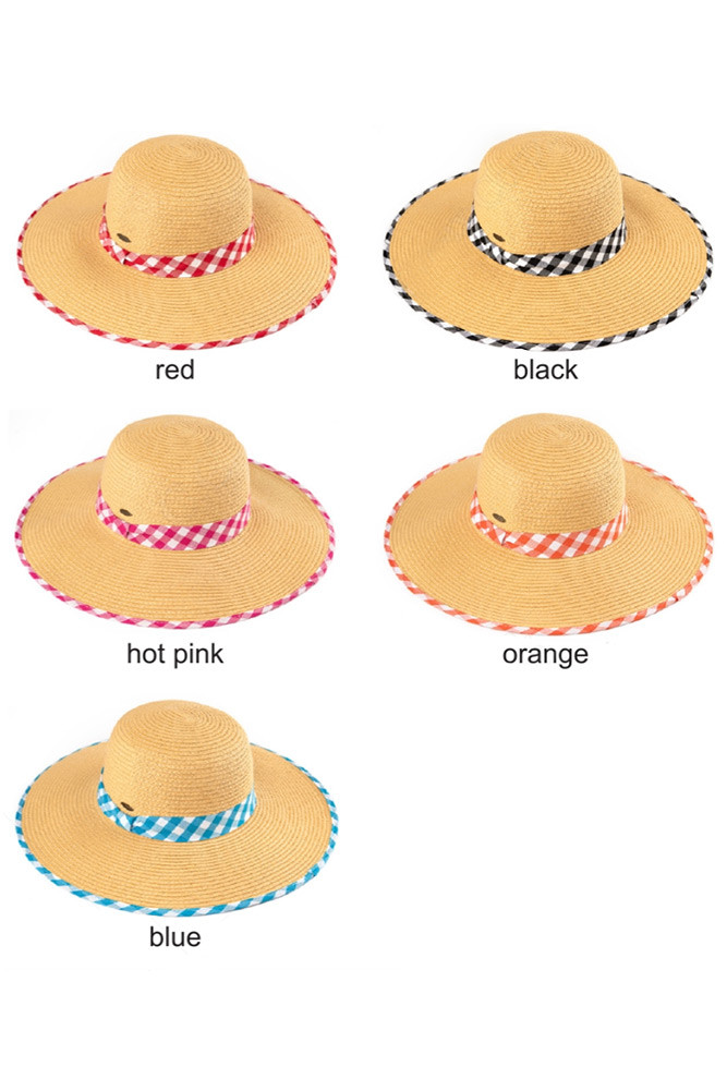 Women's Gingham Brim Straw Sun Hat — sun hat photo 3