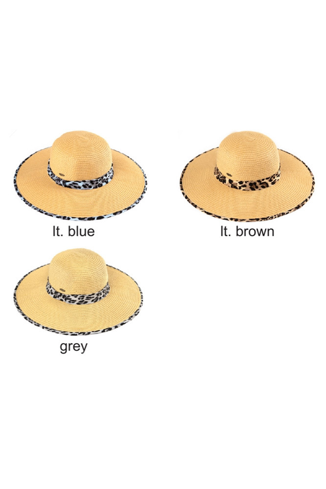 Women's Leopard Print Brim Straw Sun Hat – Light Blue — sun hat photo 2