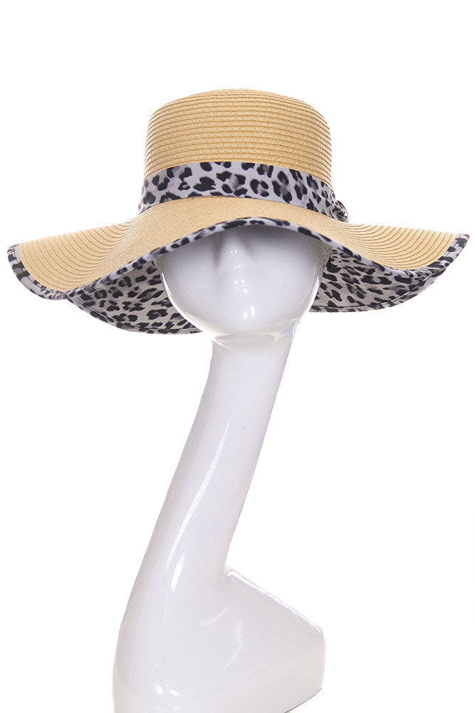 Women's Leopard Print Brim Straw Sun Hat – Light Blue — sun hat photo 4