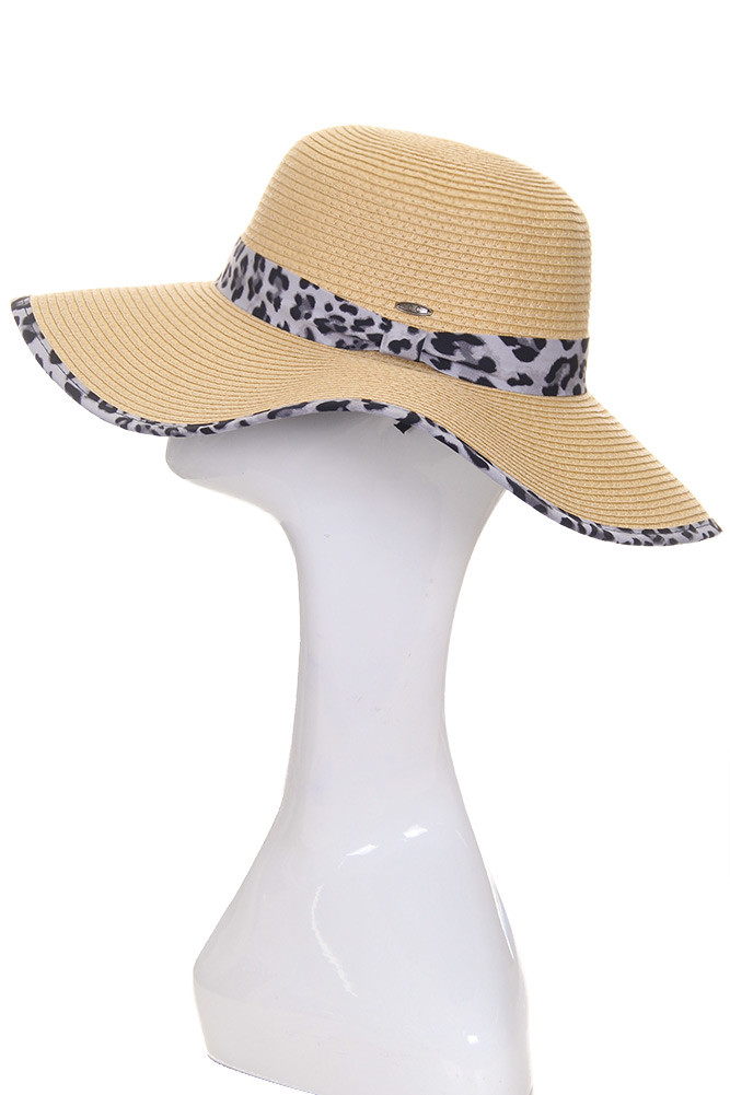 Women's Leopard Print Brim Straw Sun Hat – Light Blue — sun hat photo 7