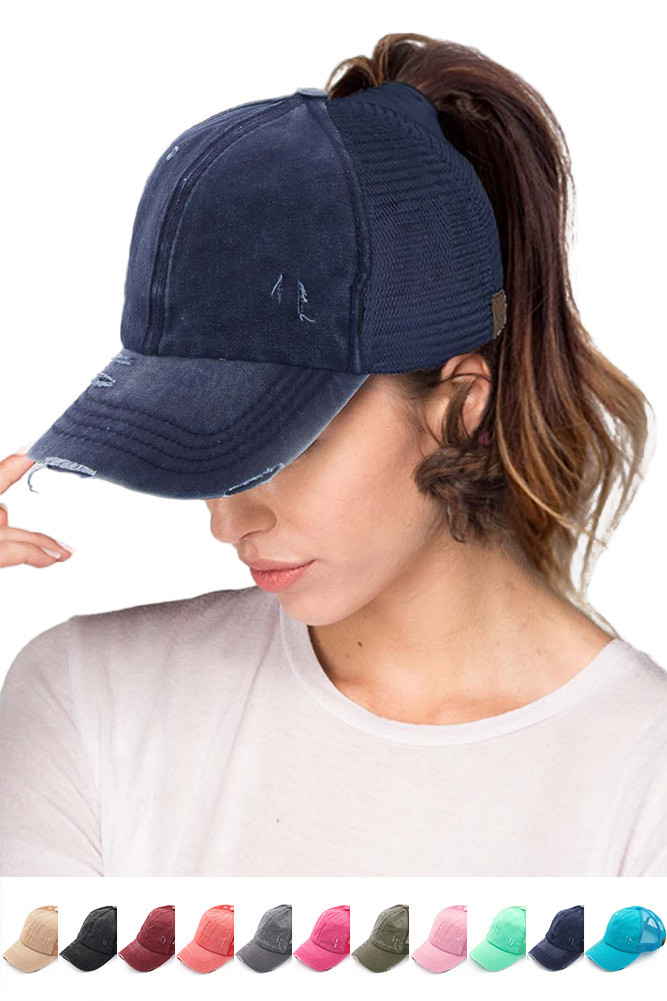 Women's Distressed Mesh Trucker Baseball Cap — baseball cap photo 2