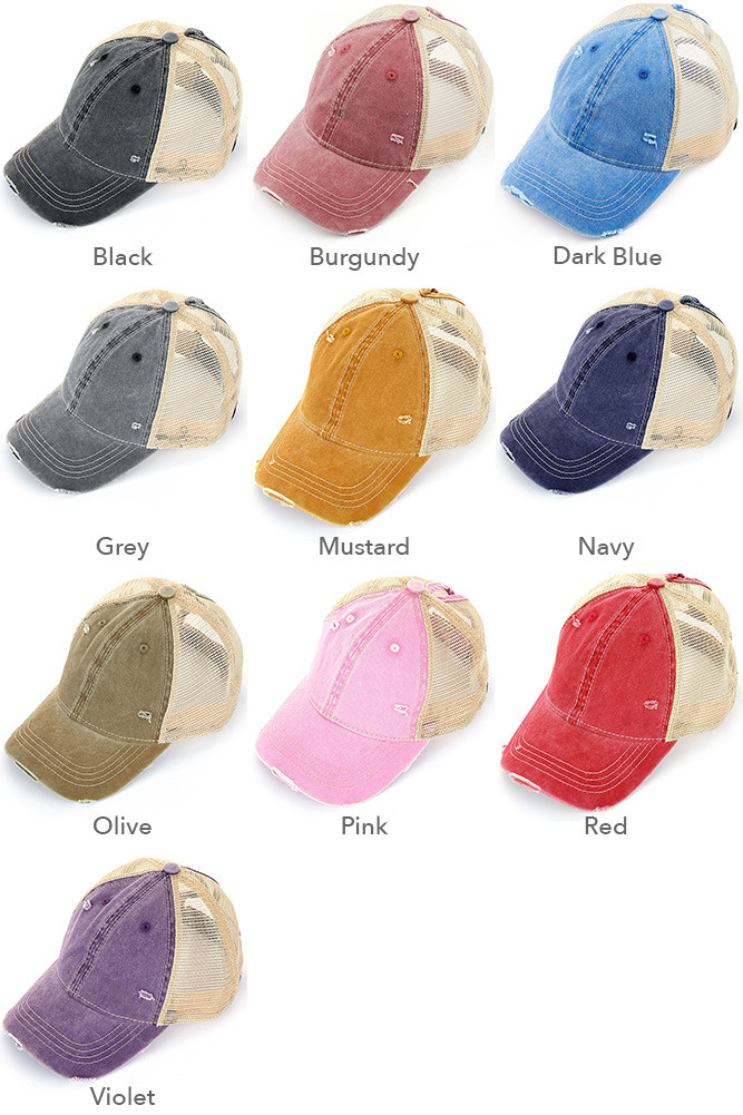 Women's Washed Mesh Ponytail Baseball Cap with Ombre Back — baseball cap photo 2
