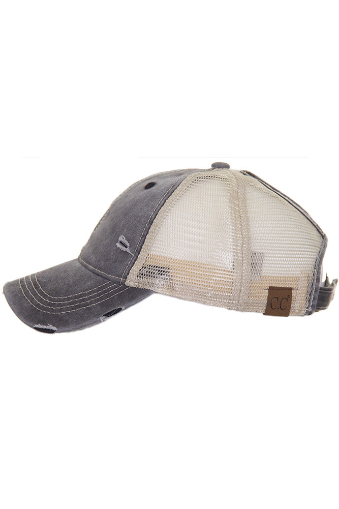Women's Washed Mesh Ponytail Baseball Cap with Ombre Back in Black