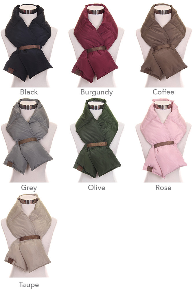 Women's Puffer Quilted Scarf with Buckle – Rose — scarf photo 2