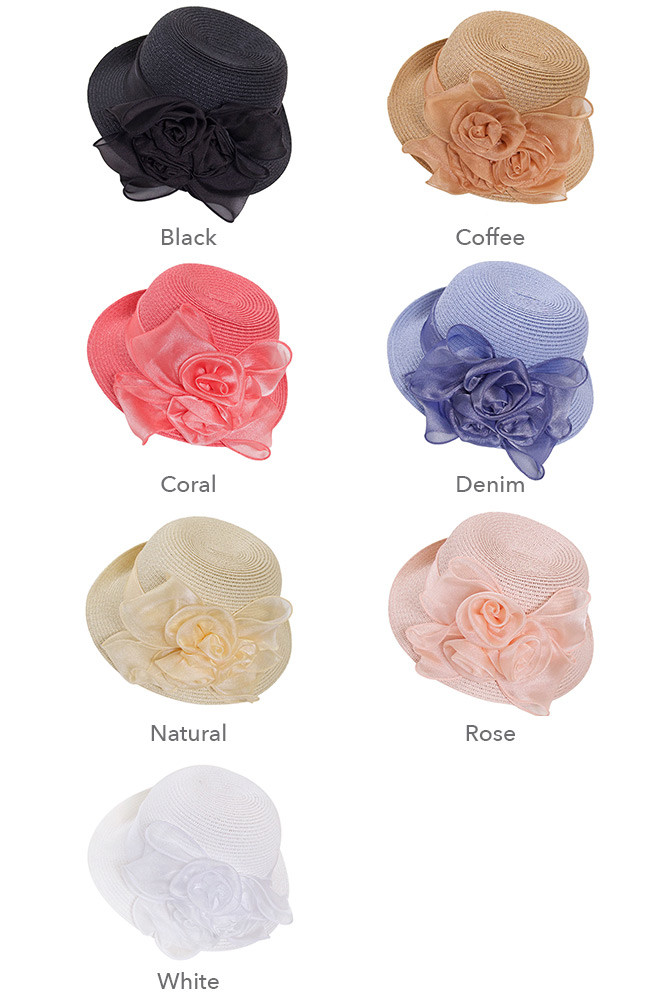 Women's Organza Flower Cloche Hat – Natural — hat photo 2