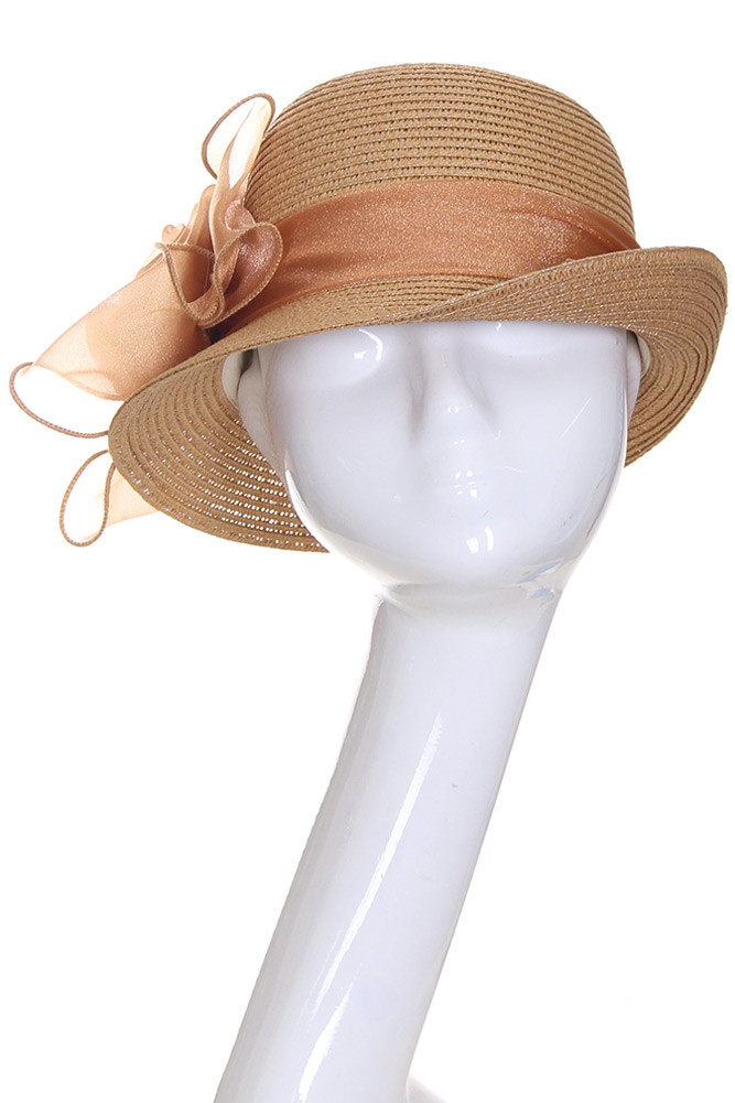Women's Organza Flower Cloche Hat – Natural — hat photo 6