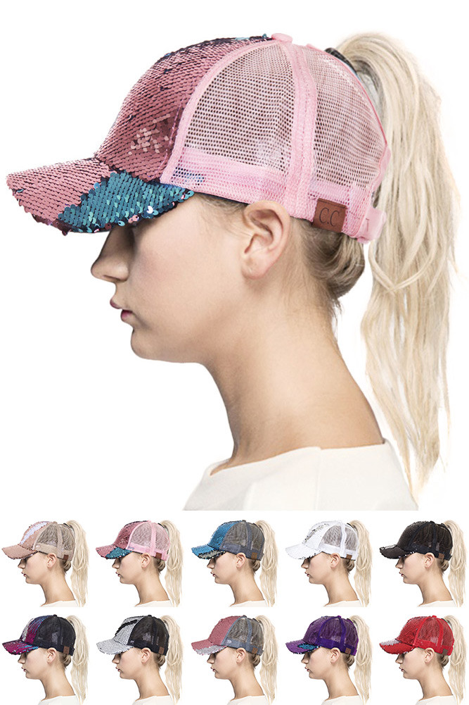 Women's Sequin Mesh Ponytail Baseball Cap by BURACQ
