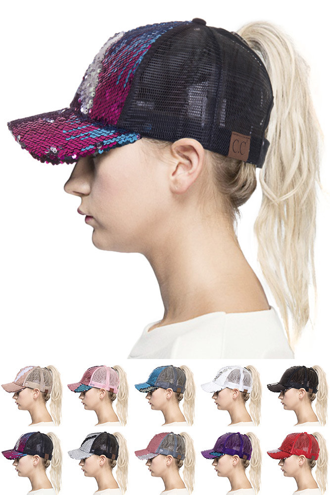 Women's Sequin Mesh Ponytail Baseball Cap — baseball cap photo 2