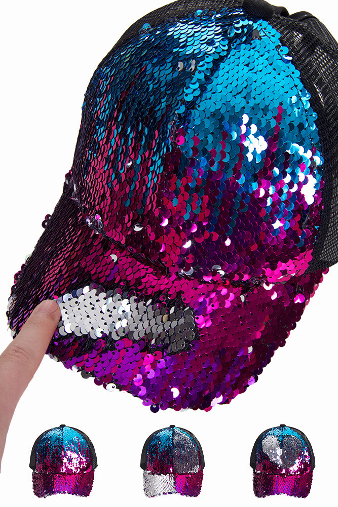Women's Sequin Mesh Ponytail Baseball Cap — baseball cap photo 3