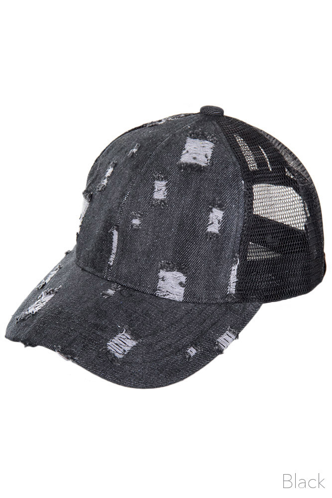 Women's Distressed Camo Ponytail Baseball Cap — baseball cap photo 5