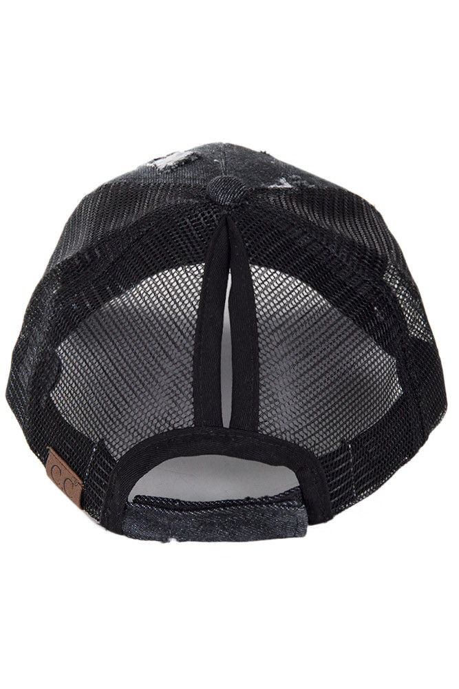 Women's Distressed Camo Ponytail Baseball Cap — baseball cap photo 8
