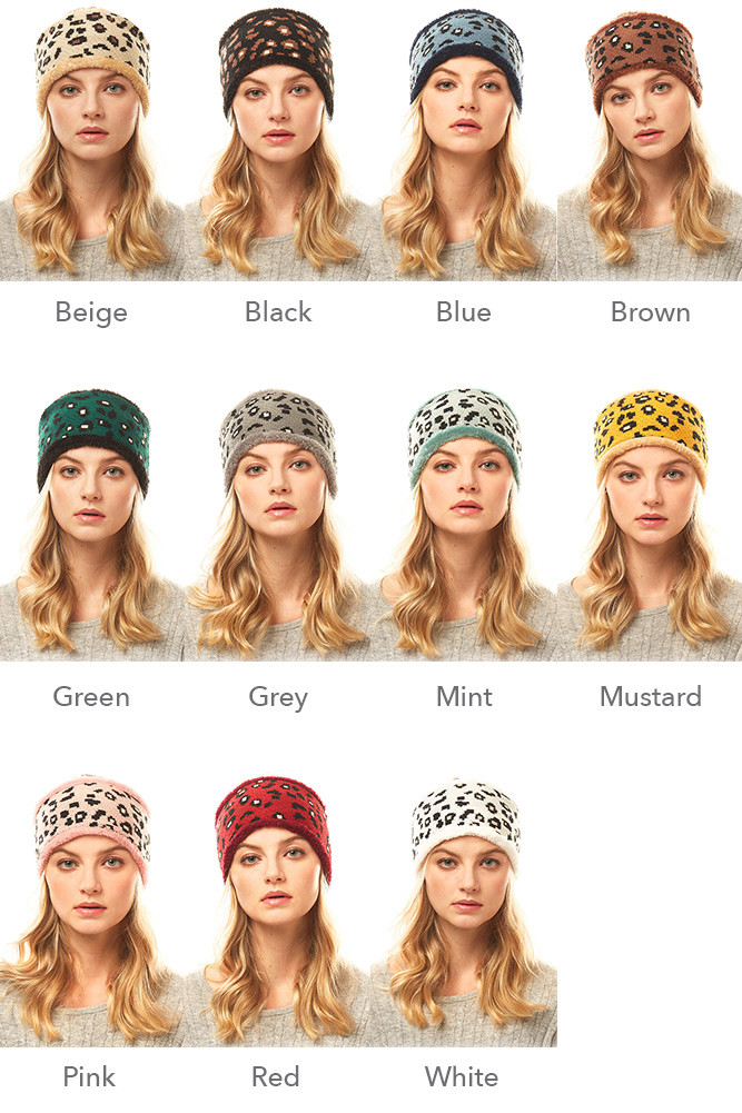 Women's Leopard Print Knit Ear Warmer Headband – Style LHB012 — earmuffs photo 2