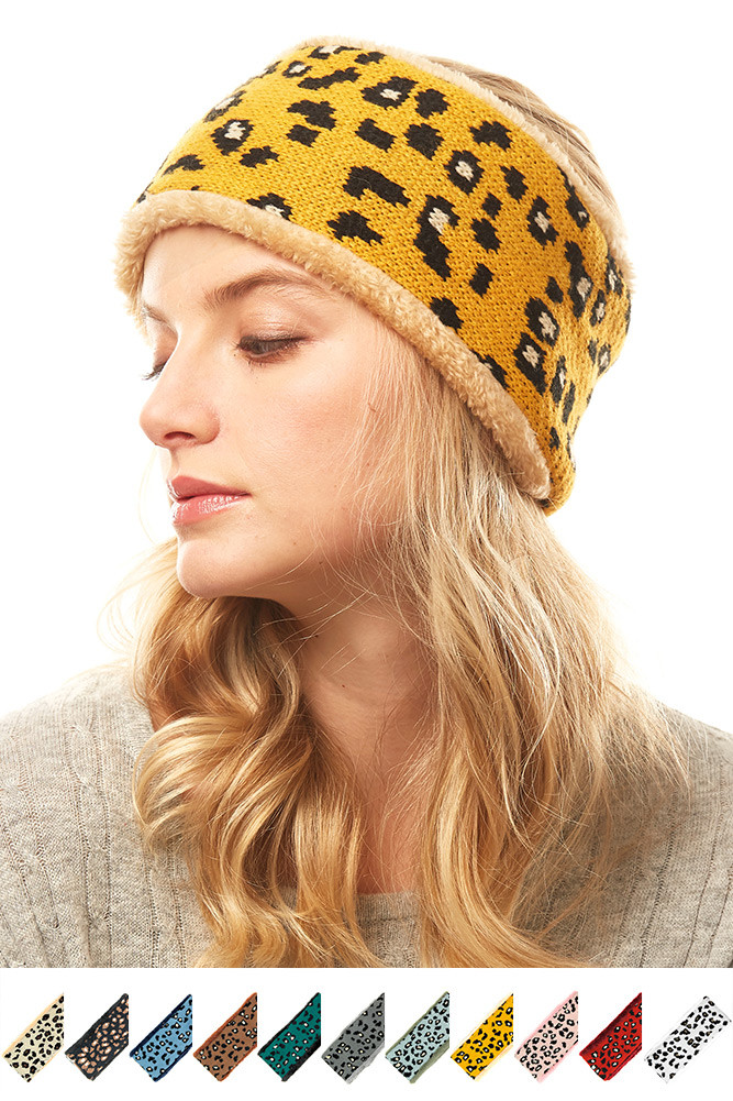 Women's Leopard Print Knit Ear Warmer Headband – Style LHB012 by BURACQ