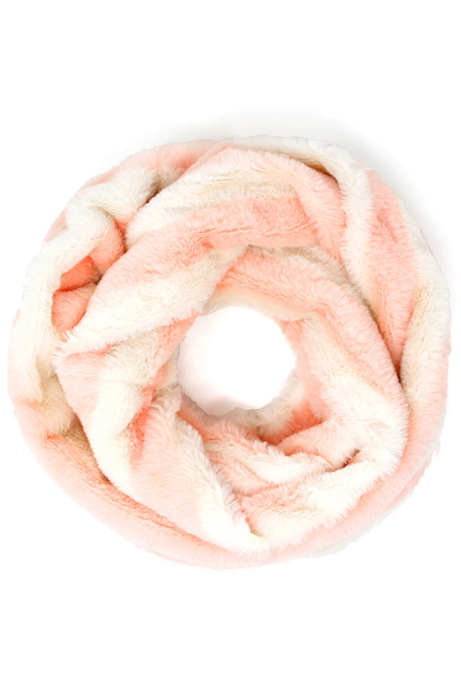 Women's Stripe Faux Fur Infinity Scarf – Style LOF926 in Pink