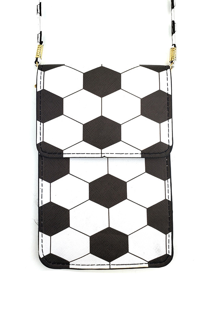 Women's Soccer Ball Print Crossbody Phone Case Bag – White in White by BURACQ